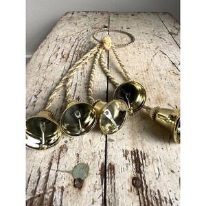 Brass Bell Door Knocker – Set of 5 Handcrafted Bells Twisted White & Gold‎ Braid